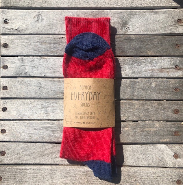 The Alpaca Every Day Heel and Toe Contrast Socks Red/Navy